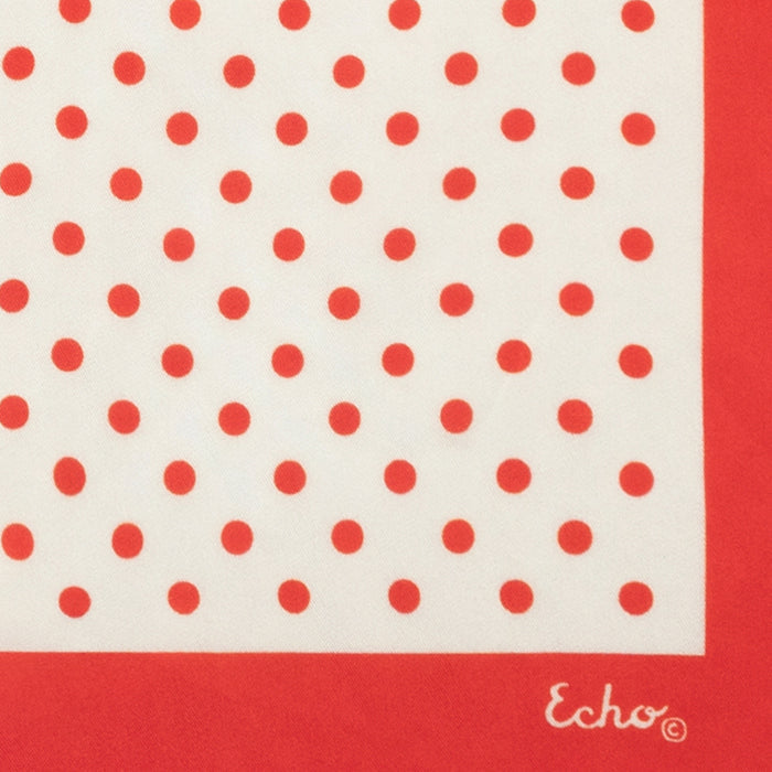 Red and white polka dot scarf on a white background