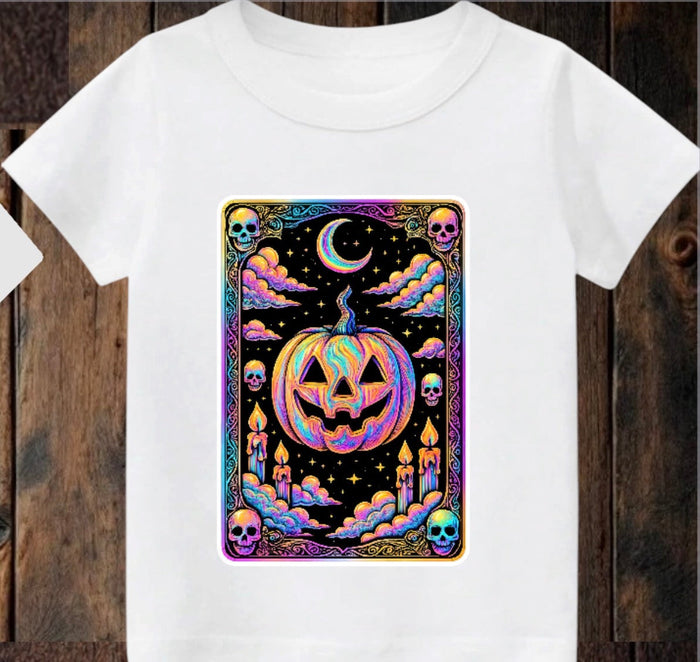 Tiny terror Tee- pumpkin 🎃 oil-spill tarot card Claxton Creations GB