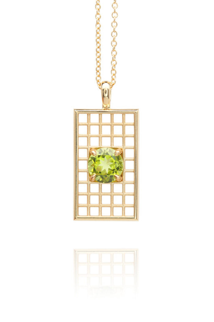 Trellis Solitaire Pendant Necklace - Peridot Yellow Gold