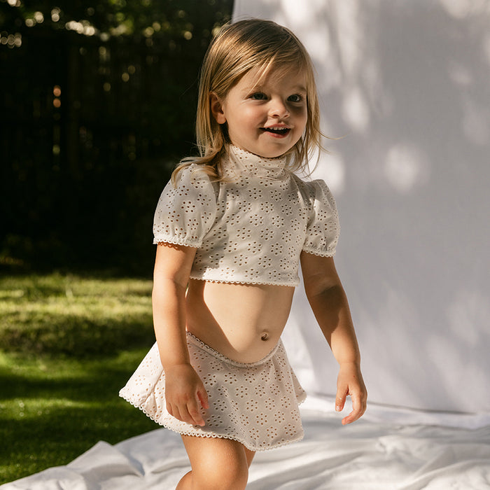 Petit Playa Valentina Bikini Top in Gardenia print, sun-safe UPF50+ swimwear for babies and girls
