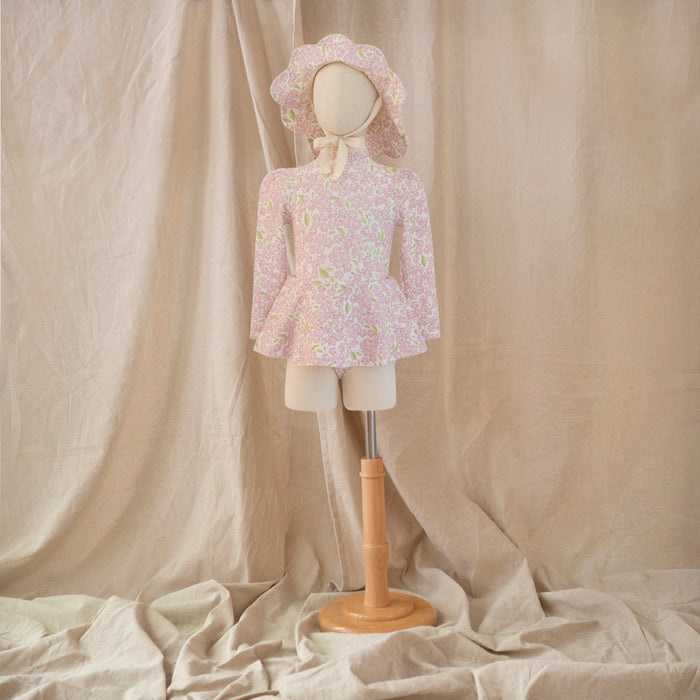 Petit Playa Valentina Long Sleeve Swim Dress in Peony print, sun-safe UPF50+ swimwear for babies and girls — image 5