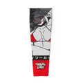 Gaming sleeve with anime-style character in red bikini and red eyes on white and black background with red cuff and logo.