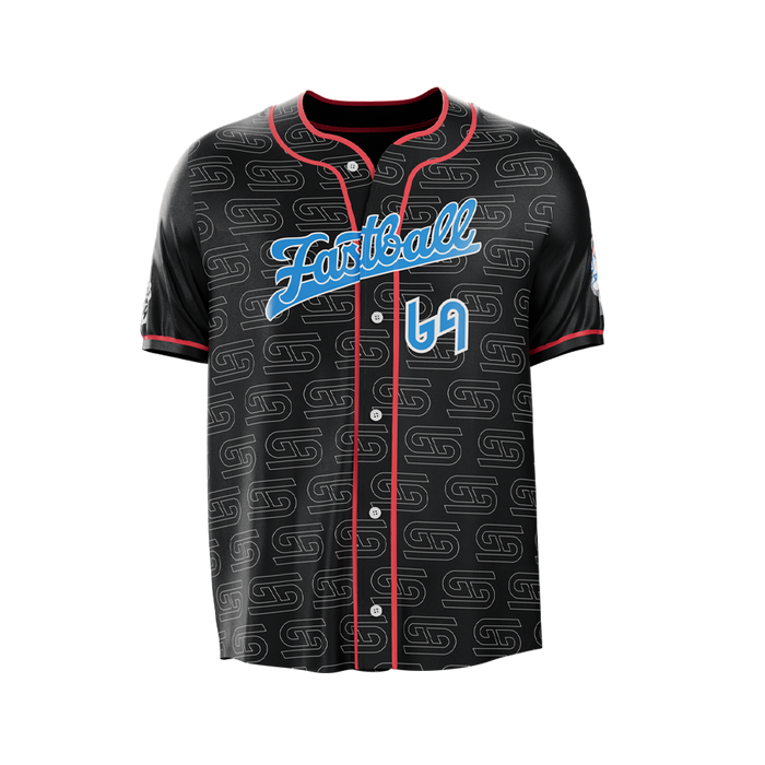 Black jersey with red sleeve trim, white "Waifu Cups" text on sleeve, and blue and white graphic on side panel.