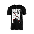 Black shirt with white and red anime girl licking finger, wearing choker and bra, with Japanese text on side.
