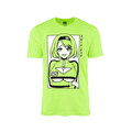 Bright lime green shirt with anime-style female character wearing matching outfit and Japanese text on front