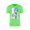 Bright green shirt featuring a teal-haired anime girl with headphones and Japanese text on the left side.