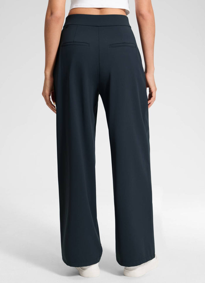 CRZ YOGA Women's Business High Rise Drawstring Pocket Wide Leg Pant True Navy