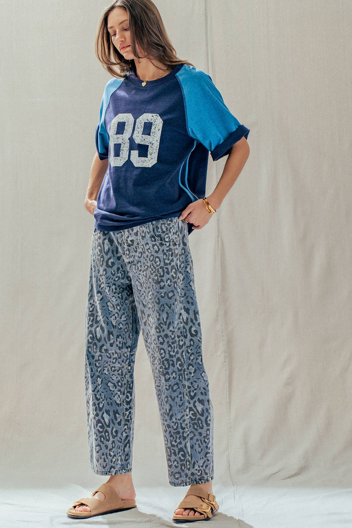 Women's Leopard Print Barrel Leg Jeans