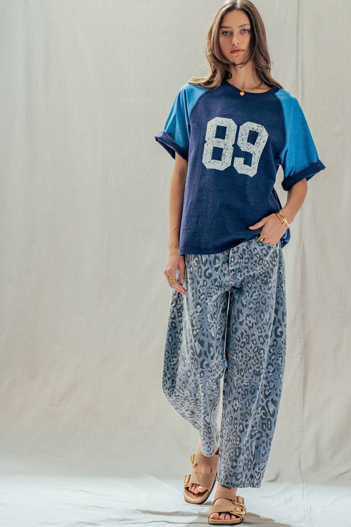 Women's Leopard Print Barrel Leg Jeans