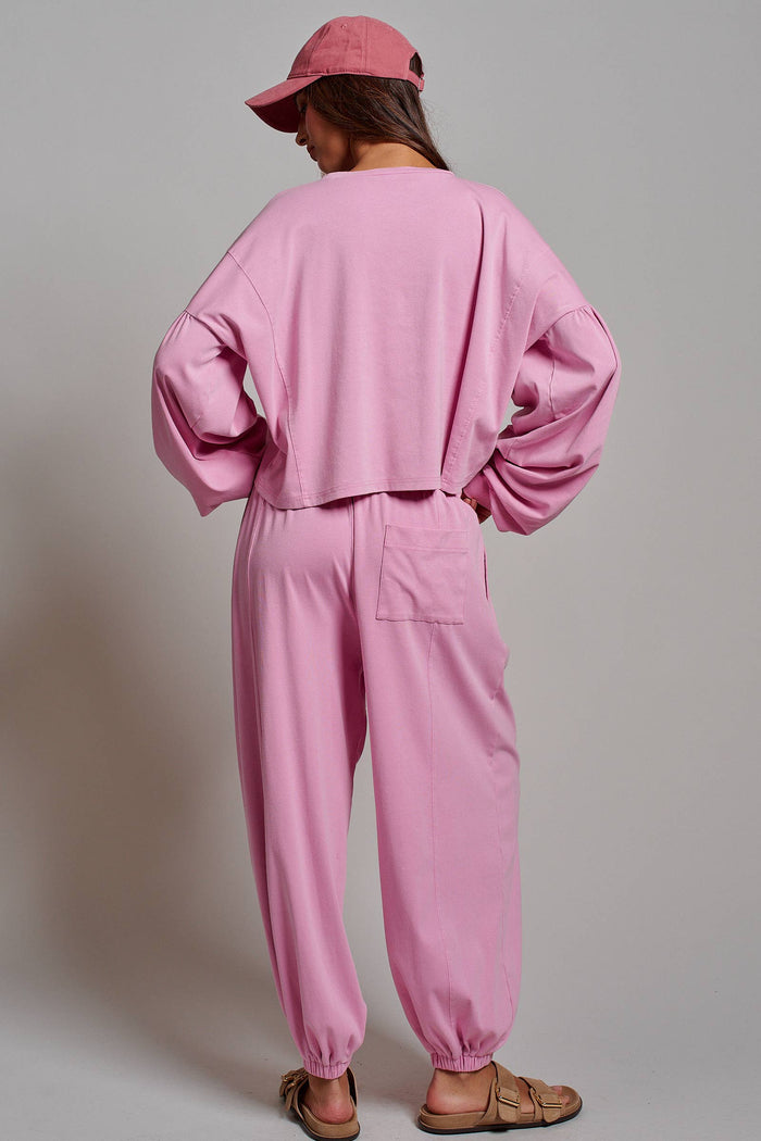 Women's Mineral Wash Cotton Lounge Set - Pink