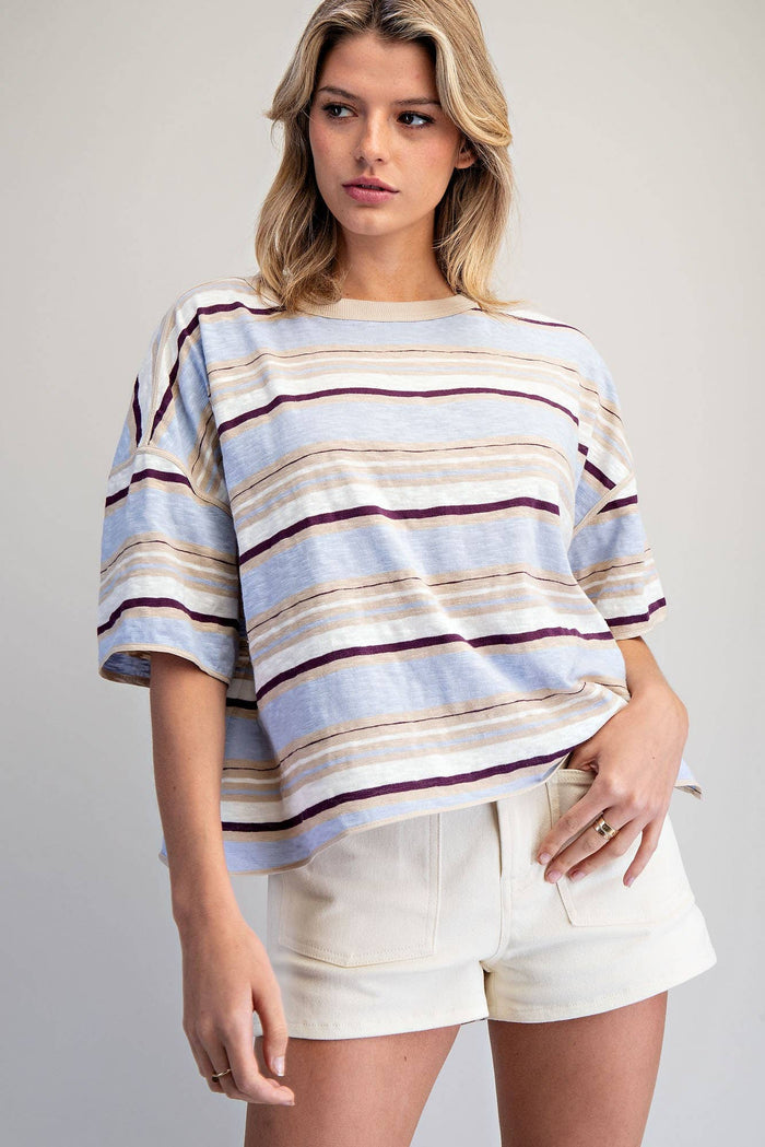 Women's Striped Boxy T-Shirt - Blueberry