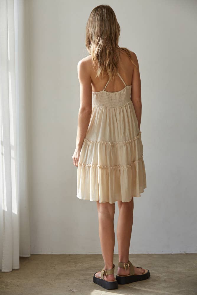 Women's Woven Cotton Sleeveless Ruffle Mini Dress - Natural (Final Sale)